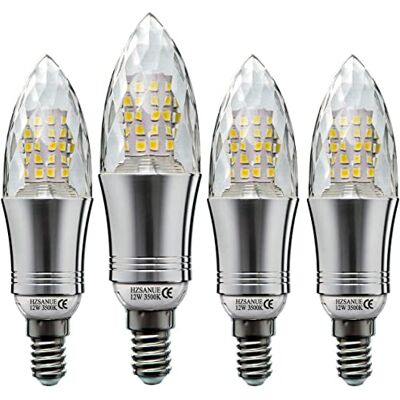 HZSANUE Ledlamp in kaarsvorm, E14, 12 W, komt overeen met 100 W, gloeilamp, 3500 K, wit, warm licht, 1350 lm, ledlamp, kleine Edison-kaars, 4 stuks HZSANUE Ledlamp in kaarsvorm, E14, 12 W, komt overeen met 100 W, gloeilamp, 3500 K, wit, warm licht, 1350 lm, ledlamp, kleine Edison-kaars, 4 stuks