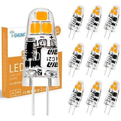 I-SHUNFA Set van 10 G4-lampen, 1,2 W, warmwit, 3000 K, AC/DC, 12 V, vervangende ledlampen, G4, 15 W, voor slaapkamer, keuken, eetkamer, kantoor. I-SHUNFA Set van 10 G4-lampen, 1,2 W, warmwit, 3000 K, AC/DC, 12 V, vervangende ledlampen, G4, 15 W, voor slaapkamer, keuken, eetkamer, kantoor.