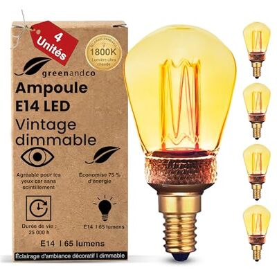 greenandco 4 x dimbare ledlampen decoratieve vintage stijl E14 ST45 amber 2,3 W 65 lm 1800 K zeer warm wit 320 ° 230 V geen flikkeren greenandco 4 x dimbare ledlampen decoratieve vintage stijl E14 ST45 amber 2,3 W 65 lm 1800 K zeer warm wit 320 ° 230 V geen flikkeren