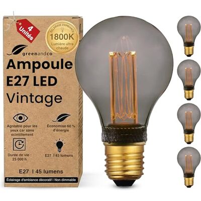 greenandco ® ledlampen, decoratief, vintage, retro, industrieel, rookglas, E27, A60, 2 W, 45 lm, 2000 K, zeer warm wit, 320 graden, 230 V, geen flikkeren, niet dimbaar, 4 stuks greenandco ® ledlampen, decoratief, vintage, retro, industrieel, rookglas, E27, A60, 2 W, 45 lm, 2000 K, zeer warm wit, 320 graden, 230 V, geen flikkeren, niet dimbaar, 4 stuks