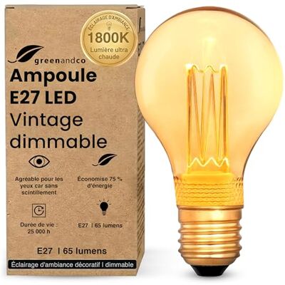 greenandco Dimbare ledlamp decoratieve vintage stijl E27 A60 amber 2,3 W 65 lm 1800 K zeer warm wit 320 ° 230 V geen flikkeren greenandco Dimbare ledlamp decoratieve vintage stijl E27 A60 amber 2,3 W 65 lm 1800 K zeer warm wit 320 ° 230 V geen flikkeren