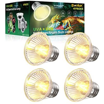 Bonlux UVA-lamp, schildpad, 50 W, E27, volledig spectrum, dimbaar, 220-240 V, UVA-lamp, UVB, E27, voor reptielenaquarium, lampen voor huisvesting voor dieren (4 stuks) Bonlux UVA-lamp, schildpad, 50 W, E27, volledig spectrum, dimbaar, 220-240 V, UVA-lamp, UVB, E27, voor reptielenaquarium, lampen voor huisvesting voor dieren (4 stuks)