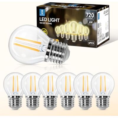 Aigostar Edison LED-lamp van 6 W, komt overeen met 55 W halogeenlamp, E27 fitting, warm licht 2700 K, 720 lumen. 360º hoek, CRI ≥ 80,G45 verpakking van 6 stuks, decoratief, retro vintage Aigostar Edison LED-lamp van 6 W, komt overeen met 55 W halogeenlamp, E27 fitting, warm licht 2700 K, 720 lumen. 360º hoek, CRI ≥ 80,G45 verpakking van 6 stuks, decoratief, retro vintage