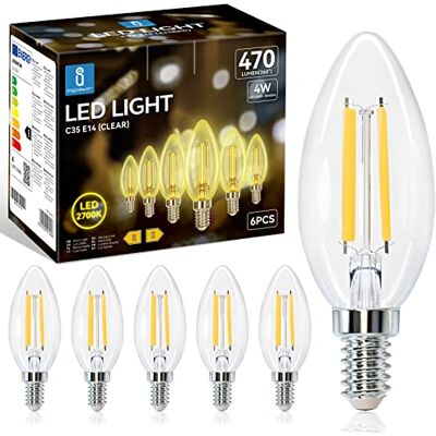Aigostar Retro vintage ledlamp E14 4 W komt overeen met 40 W halogeenlamp, 470 lumen, warm licht 2700 K, decoratieve lamp C35, hoek 330º, CRI ≥ 80, 6 stuks Aigostar Retro vintage ledlamp E14 4 W komt overeen met 40 W halogeenlamp, 470 lumen, warm licht 2700 K, decoratieve lamp C35, hoek 330º, CRI ≥ 80, 6 stuks