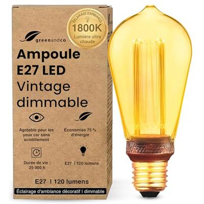 greenandco Dimbare ledlamp decoratieve vintage stijl E27 ST64 amber 3,5 W 120 lm 1800 K zeer warm wit 320 ° 230 V geen flikkeren greenandco Dimbare ledlamp decoratieve vintage stijl E27 ST64 amber 3,5 W 120 lm 1800 K zeer warm wit 320 ° 230 V geen flikkeren