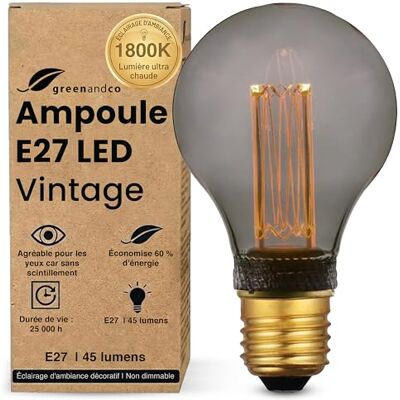 greenandco ® Ledlamp, decoratief, vintage, retro, industrieel, antiek, Edison, E27, A60, 2 W, 45 lm, 2000K, zeer warm wit, 320 graden, 230 V, geen flikkeren, niet dimbaar greenandco ® Ledlamp, decoratief, vintage, retro, industrieel, antiek, Edison, E27, A60, 2 W, 45 lm, 2000K, zeer warm wit, 320 graden, 230 V, geen flikkeren, niet dimbaar