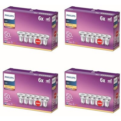 Philips Voordeelverpakking GU10 LED-spot, 50 W, niet dimbaar, warm wit licht, 24 stuks Philips Voordeelverpakking GU10 LED-spot, 50 W, niet dimbaar, warm wit licht, 24 stuks