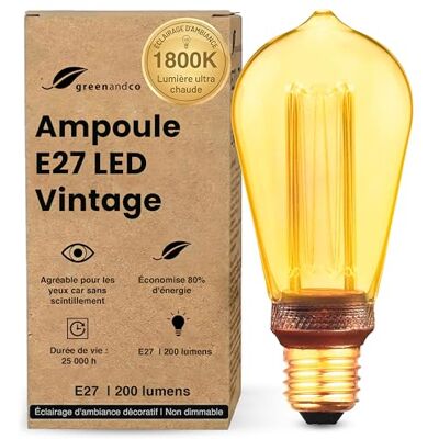 greenandco ® Ledlamp, decoratief, vintage, retro, industrieel, antiek, Edison, E27, ST64, 4 W, 200 lm, 1800 K, zeer warm wit, 320 graden, 230 V, geen flikkeren, niet dimbaar greenandco ® Ledlamp, decoratief, vintage, retro, industrieel, antiek, Edison, E27, ST64, 4 W, 200 lm, 1800 K, zeer warm wit, 320 graden, 230 V, geen flikkeren, niet dimbaar