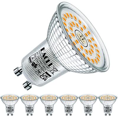 EACLL Set van 6 GU10 led-lampen, 6 W, warmwit, vervangt 90 W halogeenlampen, 660 lm, 2700 K, AC 230 V, flikkervrij, stralingshoek 120 graden, niet dimbaar EACLL Set van 6 GU10 led-lampen, 6 W, warmwit, vervangt 90 W halogeenlampen, 660 lm, 2700 K, AC 230 V, flikkervrij, stralingshoek 120 graden, niet dimbaar