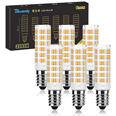 Blewandy Set van 6 E14 ledlampen, 5 W, 3000 K, 550 lm, vervangt 50 W halogeenlampen, geen flikkeren, koelkastlamp, niet dimbaar, maïs-ledlamp voor afzuigkap, 6 stuks Blewandy Set van 6 E14 ledlampen, 5 W, 3000 K, 550 lm, vervangt 50 W halogeenlampen, geen flikkeren, koelkastlamp, niet dimbaar, maïs-ledlamp voor afzuigkap, 6 stuks