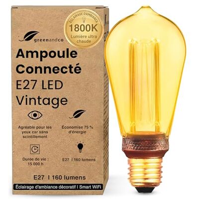 greenandco slimme lamp E27 LED Vintage ST64 amber 3,8 W 160 lm 1800 K Decoratieve Alexa wifi-gloeilamp, zeer warm wit, geen flikkeren, dimbaar, compatibel met Alexa en Google Assistant greenandco slimme lamp E27 LED Vintage ST64 amber 3,8 W 160 lm 1800 K Decoratieve Alexa wifi-gloeilamp, zeer warm wit, geen flikkeren, dimbaar, compatibel met Alexa en Google Assistant
