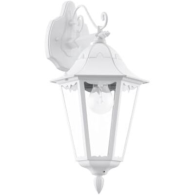 EGLO Navedo buitenwandlamp, 1-vlammige buitenlamp, wandlamp van gegoten aluminium en glas, kleur: wit, fitting: E27, IP44 EGLO Navedo buitenwandlamp, 1-vlammige buitenlamp, wandlamp van gegoten aluminium en glas, kleur: wit, fitting: E27, IP44