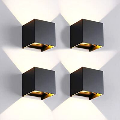 FUPE Set van 4 wandlampen voor buiten/binnen, led, kubus, moderne wandlamp, zwart, 20 W, 4000 K, natuurlijk licht, IP65, waterdicht, buitenwandlampen, vierkante muur, stralingshoek verstelbaar FUPE Set van 4 wandlampen voor buiten/binnen, led, kubus, moderne wandlamp, zwart, 20 W, 4000 K, natuurlijk licht, IP65, waterdicht, buitenwandlampen, vierkante muur, stralingshoek verstelbaar