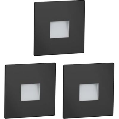 ledscom.de 3 stuks LED trapverlichting / wandlamp inbouw FOW voor binnen en buiten, downlight, vierkant, zwart, 85 x 85 mm, koud wit ledscom.de 3 stuks LED trapverlichting / wandlamp inbouw FOW voor binnen en buiten, downlight, vierkant, zwart, 85 x 85 mm, koud wit