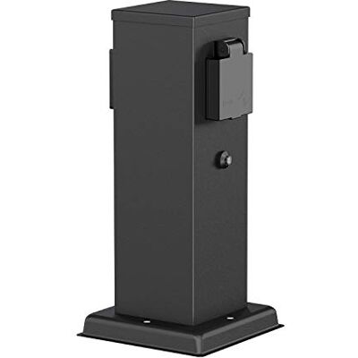 ledscom.de POLLY IP44 Tuinstekkerzuil, 2 Schuko-stopcontacten, met schemersensor voor tuinverlichting, roestvrij staal, zwart, vierkant, 27 cm ledscom.de POLLY IP44 Tuinstekkerzuil, 2 Schuko-stopcontacten, met schemersensor voor tuinverlichting, roestvrij staal, zwart, vierkant, 27 cm