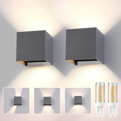 FUPE Wandlamp voor buiten, binnen, led, G9-lampen, vervangbaar, IP65, waterdicht, buitenwandlamp, donkergrijs, 4000 K, natuurlijk licht, vierkant, aluminium, instelling van de stralingshoek, 2 stuks FUPE Wandlamp voor buiten, binnen, led, G9-lampen, vervangbaar, IP65, waterdicht, buitenwandlamp, donkergrijs, 4000 K, natuurlijk licht, vierkant, aluminium, instelling van de stralingshoek, 2 stuks