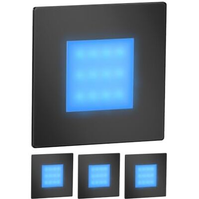 ledscom.de 4 stuks LED trapverlichting / FEX inbouwwandlamp voor binnen en buiten, rechthoekig, zwart, 85 x 85 mm, blauw ledscom.de 4 stuks LED trapverlichting / FEX inbouwwandlamp voor binnen en buiten, rechthoekig, zwart, 85 x 85 mm, blauw
