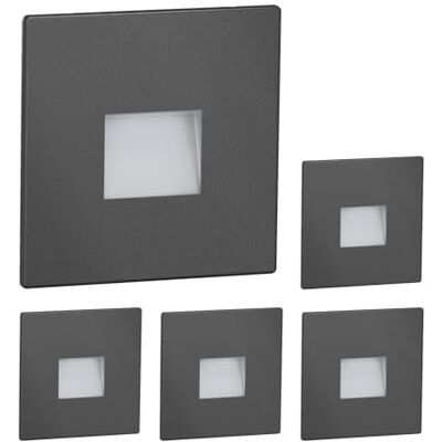 ledscom.de 5 stuks LED trapverlichting / wandlamp inbouw FOW voor binnen en buiten, downlight, vierkant, antraciet, 85 x 85 mm, warm wit ledscom.de 5 stuks LED trapverlichting / wandlamp inbouw FOW voor binnen en buiten, downlight, vierkant, antraciet, 85 x 85 mm, warm wit
