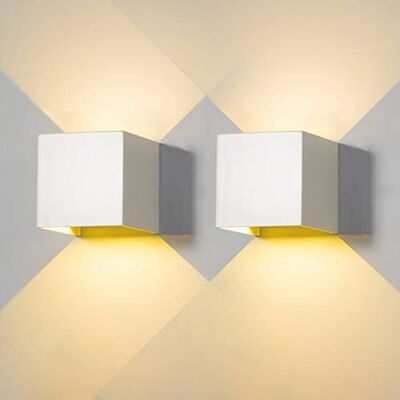 FUPE Set van 2 wandlampen voor binnen en buiten, led, wandlamp, modern, 12 W, warm licht, 3000 K, IP65, waterdicht, vierkant, aluminium, boven en onder, verstelbaar, eenvoudig ontwerp, wit FUPE Set van 2 wandlampen voor binnen en buiten, led, wandlamp, modern, 12 W, warm licht, 3000 K, IP65, waterdicht, vierkant, aluminium, boven en onder, verstelbaar, eenvoudig ontwerp, wit