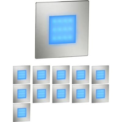 ledscom.de 12 stuks LED trapverlichting / FEX inbouwwandlamp voor binnen en buiten, vierkant, roestvrij staal, 85 x 85 mm, blauw ledscom.de 12 stuks LED trapverlichting / FEX inbouwwandlamp voor binnen en buiten, vierkant, roestvrij staal, 85 x 85 mm, blauw