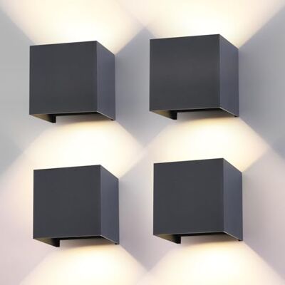FUPE Wandlamp voor buiten, binnen, verstelbaar, 3 kleuren, led, wandlamp, IP65, waterdicht, modern, antraciet, 15 W, vierkante aluminium wandlamp, instelling van de stralingshoek, 11 cm, 4 stuks FUPE Wandlamp voor buiten, binnen, verstelbaar, 3 kleuren, led, wandlamp, IP65, waterdicht, modern, antraciet, 15 W, vierkante aluminium wandlamp, instelling van de stralingshoek, 11 cm, 4 stuks