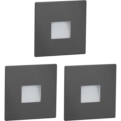 ledscom.de 3 stuks LED trapverlichting / wandlamp inbouw FOW voor binnen en buiten, downlight, vierkant, antraciet, 85 x 85 mm, koud wit ledscom.de 3 stuks LED trapverlichting / wandlamp inbouw FOW voor binnen en buiten, downlight, vierkant, antraciet, 85 x 85 mm, koud wit