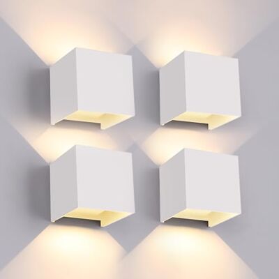 FUPE 4 stuks wandlampen voor binnen en buiten, led, G9-lampen, vervangbaar, IP65, waterdicht, buitenwandlamp, wit, 3000 K, warmwit, vierkant, aluminium, instelbare stralingshoek FUPE 4 stuks wandlampen voor binnen en buiten, led, G9-lampen, vervangbaar, IP65, waterdicht, buitenwandlamp, wit, 3000 K, warmwit, vierkant, aluminium, instelbare stralingshoek