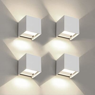 FUPE Set van 4 wandlampen voor buiten/binnen, led, kubus, moderne wandlamp, wit, 12 W, 4000 K, natuurlijk licht, IP65, waterdicht, vierkante wandlamp, stralingshoek verstelbaar FUPE Set van 4 wandlampen voor buiten/binnen, led, kubus, moderne wandlamp, wit, 12 W, 4000 K, natuurlijk licht, IP65, waterdicht, vierkante wandlamp, stralingshoek verstelbaar