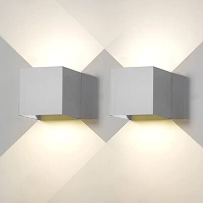 FUPE Set van 2 wandlampen voor binnen en buiten, led, wandlamp, modern, grijs, 12 W, 4000 K, natuurlijk licht, IP65, waterdicht, vierkant, aluminium, boven en onder, verstelbaar, eenvoudig te FUPE Set van 2 wandlampen voor binnen en buiten, led, wandlamp, modern, grijs, 12 W, 4000 K, natuurlijk licht, IP65, waterdicht, vierkant, aluminium, boven en onder, verstelbaar, eenvoudig te
