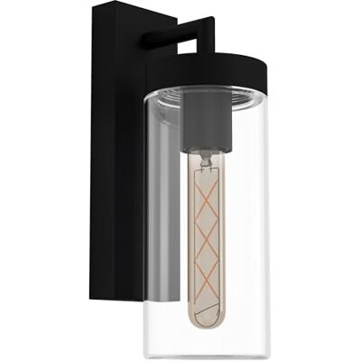EGLO Buitenwandlamp Bovolone, 1-lichts buitenlamp, wandlamp van staal, kleur: zwart, glas: helder, fitting: E27, IP44 EGLO Buitenwandlamp Bovolone, 1-lichts buitenlamp, wandlamp van staal, kleur: zwart, glas: helder, fitting: E27, IP44