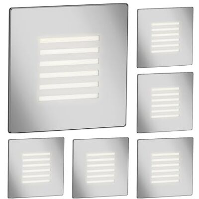 ledscom.de FEX led trapverlichting voor binnen en buiten, rooster, hoekig, roestvrij staal, 85 x 85 mm, warm wit, 6 stuks. ledscom.de FEX led trapverlichting voor binnen en buiten, rooster, hoekig, roestvrij staal, 85 x 85 mm, warm wit, 6 stuks.