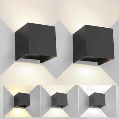 FUPE Wandlamp voor buiten, binnen, verstelbaar, 3 kleuren, led, wandlamp, IP65, waterdicht, modern, zwart, 15 W, vierkante aluminium wandlamp, instelling van de stralingshoek, 11 cm, 2 stuks FUPE Wandlamp voor buiten, binnen, verstelbaar, 3 kleuren, led, wandlamp, IP65, waterdicht, modern, zwart, 15 W, vierkante aluminium wandlamp, instelling van de stralingshoek, 11 cm, 2 stuks
