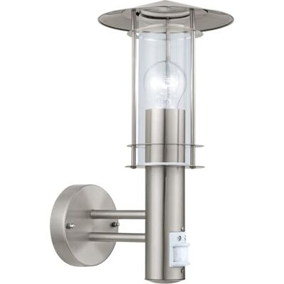 EGLO Lisio buitenwandlamp, 1-lichts, incl. bewegingsmelder, sensor-wandlamp van roestvrij staal, kleur: zilver; glas: helder; fitting: E27; IP44 EGLO Lisio buitenwandlamp, 1-lichts, incl. bewegingsmelder, sensor-wandlamp van roestvrij staal, kleur: zilver; glas: helder; fitting: E27; IP44