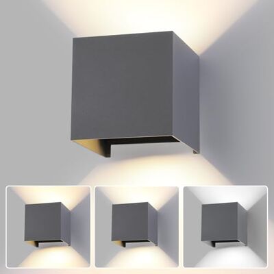 FUPE Ledwandlamp voor buiten, binnen, licht, verstelbaar, 3 kleuren, wandlamp, IP65, waterdicht, modern, donkergrijs, 15 W, vierkante aluminium wandlamp, instelling van de stralingshoek, 11 cm FUPE Ledwandlamp voor buiten, binnen, licht, verstelbaar, 3 kleuren, wandlamp, IP65, waterdicht, modern, donkergrijs, 15 W, vierkante aluminium wandlamp, instelling van de stralingshoek, 11 cm