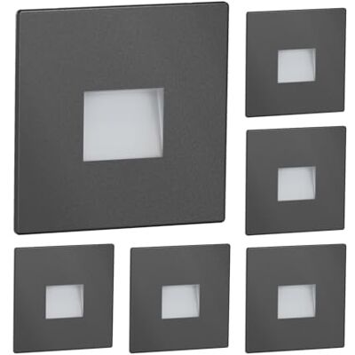ledscom.de FOW 6 LED trapverlichting / wandinbouwlamp voor binnen en buiten, downlight, vierkant, antraciet, 85 x 85 mm, warm wit ledscom.de FOW 6 LED trapverlichting / wandinbouwlamp voor binnen en buiten, downlight, vierkant, antraciet, 85 x 85 mm, warm wit