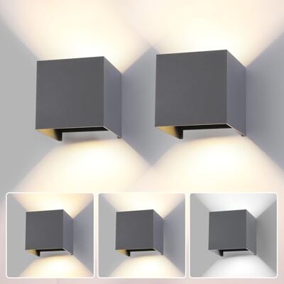 FUPE Wandlamp voor buiten, binnen, verstelbaar, 3 kleuren, led, wandlamp, IP65, waterdicht, modern, donkergrijs, 15 W, vierkante aluminium wandlamp, instelling van de stralingshoek, 11 cm, 2 stuks FUPE Wandlamp voor buiten, binnen, verstelbaar, 3 kleuren, led, wandlamp, IP65, waterdicht, modern, donkergrijs, 15 W, vierkante aluminium wandlamp, instelling van de stralingshoek, 11 cm, 2 stuks