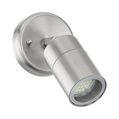 EGLO LED buiten wandlamp Robledo, 1 lichtpunt, wandspot van roestvrij staal en glas, kleur: zilver, fitting: GU10, IP44 EGLO LED buiten wandlamp Robledo, 1 lichtpunt, wandspot van roestvrij staal en glas, kleur: zilver, fitting: GU10, IP44