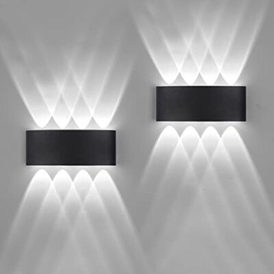 FUPE 2 stuks wandlampen voor buiten/binnen, led, 16 W, 1600 lm, IP65, waterdicht, modern, van aluminium, up and down, helder, zwart, 6500 K, koud licht FUPE 2 stuks wandlampen voor buiten/binnen, led, 16 W, 1600 lm, IP65, waterdicht, modern, van aluminium, up and down, helder, zwart, 6500 K, koud licht