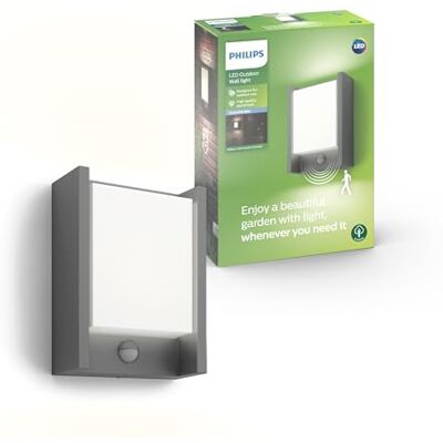 Philips Arbour LED buitenwandlamp, 6 W, 750 lm, 4000 K, koelwit licht, IP44 weerbestendig, infrarood bewegingssensor, ingebouwde LED, duurzaam, antraciet grijs Philips Arbour LED buitenwandlamp, 6 W, 750 lm, 4000 K, koelwit licht, IP44 weerbestendig, infrarood bewegingssensor, ingebouwde LED, duurzaam, antraciet grijs