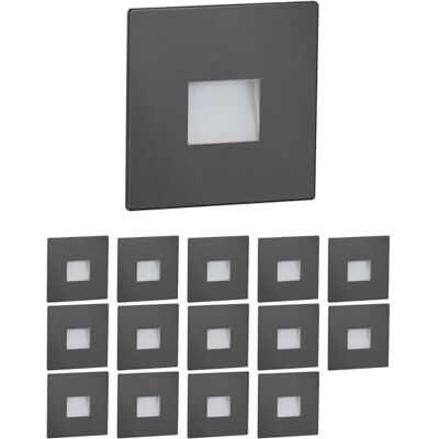 ledscom.de 15 stuks LED trapverlichting / wandlamp inbouw FOW voor binnen en buiten, downlight, rechthoekig, antraciet, 85 x 85 mm, warm wit ledscom.de 15 stuks LED trapverlichting / wandlamp inbouw FOW voor binnen en buiten, downlight, rechthoekig, antraciet, 85 x 85 mm, warm wit