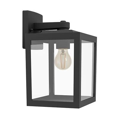 EGLO Olgiata-E buitenwandlamp, vintage terraslamp buitenverlichting, downlight lantaarn, kunststof zwart en transparant, E27 fitting, IP44 EGLO Olgiata-E buitenwandlamp, vintage terraslamp buitenverlichting, downlight lantaarn, kunststof zwart en transparant, E27 fitting, IP44