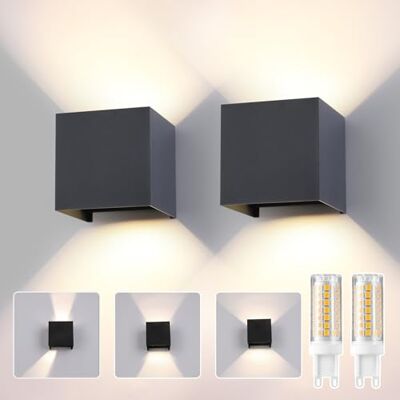 FUPE Wandlamp voor buiten, binnen, led, G9-lampen, vervangbaar, IP65, waterdicht, wandlamp, voor buiten, antraciet, 4000 K, natuurlijk licht, vierkant, aluminium, instelling van de verlichtingshoek, 2 FUPE Wandlamp voor buiten, binnen, led, G9-lampen, vervangbaar, IP65, waterdicht, wandlamp, voor buiten, antraciet, 4000 K, natuurlijk licht, vierkant, aluminium, instelling van de verlichtingshoek, 2