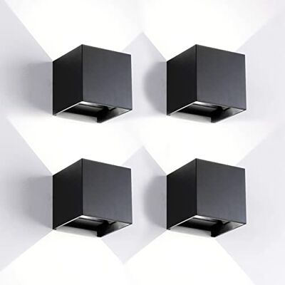 FUPE Set van 4 wandlampen voor buiten/binnen, led, kubus, moderne wandlamp, zwart, 12 W, 6500 K, koud licht, IP65, waterdicht, buitenwandlampen, vierkante muur, stralingshoek verstelbaar FUPE Set van 4 wandlampen voor buiten/binnen, led, kubus, moderne wandlamp, zwart, 12 W, 6500 K, koud licht, IP65, waterdicht, buitenwandlampen, vierkante muur, stralingshoek verstelbaar