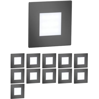 ledscom.de 12 stuks LED trapverlichting / FEX inbouwwandlamp voor binnen en buiten, vierkant, antraciet, 85 x 85 mm, koud wit ledscom.de 12 stuks LED trapverlichting / FEX inbouwwandlamp voor binnen en buiten, vierkant, antraciet, 85 x 85 mm, koud wit