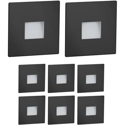 ledscom.de 8 stuks LED trapverlichting/wandinbouwlamp FOW voor binnen en buiten, downlight, vierkant, zwart, 85 x 85 mm, warm wit ledscom.de 8 stuks LED trapverlichting/wandinbouwlamp FOW voor binnen en buiten, downlight, vierkant, zwart, 85 x 85 mm, warm wit