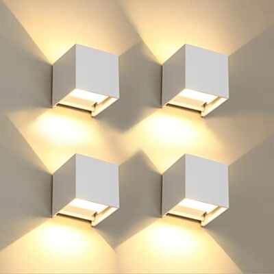 FUPE Set van 4 wandlampen voor buiten/binnen, led, kubus, wandlamp, modern, wit, 6 W, 3000 K, warm licht, IP65, waterdicht, vierkante wandlamp, stralingshoek verstelbaar FUPE Set van 4 wandlampen voor buiten/binnen, led, kubus, wandlamp, modern, wit, 6 W, 3000 K, warm licht, IP65, waterdicht, vierkante wandlamp, stralingshoek verstelbaar