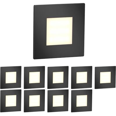ledscom.de 10 stuks LED trapverlichting / FEX inbouwwandlamp voor binnen en buiten, vierkant, zwart, 85 x 85 mm, warm wit ledscom.de 10 stuks LED trapverlichting / FEX inbouwwandlamp voor binnen en buiten, vierkant, zwart, 85 x 85 mm, warm wit