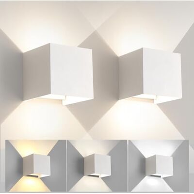 FUPE Wandlamp voor buiten, binnen, verstelbaar, 3 kleuren, led, wandlamp, IP65, waterdicht, modern, wit, 12 W, vierkante aluminium wandlamp, instelling van de verlichtingshoek, 2 stuks FUPE Wandlamp voor buiten, binnen, verstelbaar, 3 kleuren, led, wandlamp, IP65, waterdicht, modern, wit, 12 W, vierkante aluminium wandlamp, instelling van de verlichtingshoek, 2 stuks