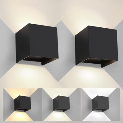FUPE Wandlamp voor buiten, binnen, verstelbaar, 3 kleuren, led, wandlamp, IP65, waterdicht, modern, zwart, 6 W, vierkante aluminium wandlamp, instelling van de verlichtingshoek, 2 stuks FUPE Wandlamp voor buiten, binnen, verstelbaar, 3 kleuren, led, wandlamp, IP65, waterdicht, modern, zwart, 6 W, vierkante aluminium wandlamp, instelling van de verlichtingshoek, 2 stuks