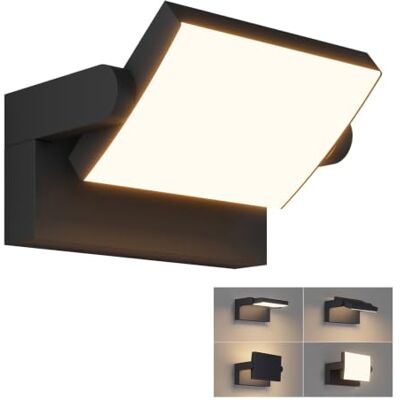 Klighten 24 W led-wandlamp voor buiten/binnen, IP 65 waterdicht, verstelbare moderne wandlamp voor terras, ingang of salon, warm-wit, 2700 3000 K, zwart Klighten 24 W led-wandlamp voor buiten/binnen, IP 65 waterdicht, verstelbare moderne wandlamp voor terras, ingang of salon, warm-wit, 2700 3000 K, zwart